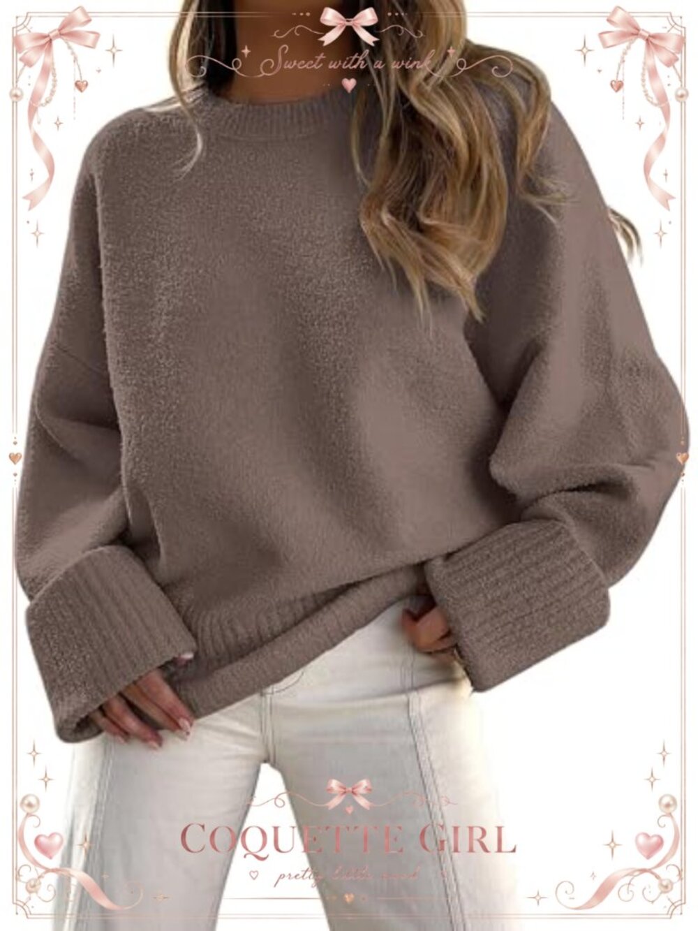 Oversized Chunky Knit Sweater Long Sleeve Crew Neck Pullover Cozy Fuzzy